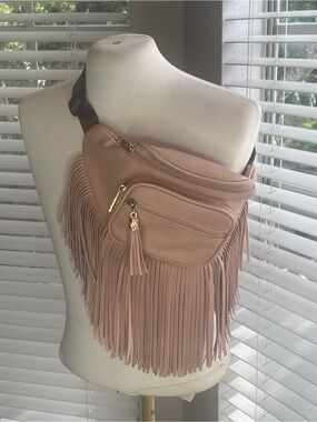 Fringe Crossbody Belt Bag in Blush Pink - Designer-Inspired